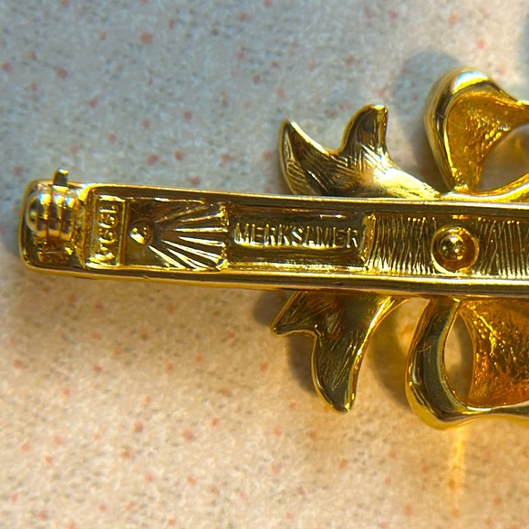 Vintage Merksamer holiday rhinestone candy cane broach gold tone (730) - Picture 5 of 5